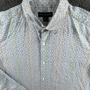 Jhane Barnes Men Long Sleeve Button Up Shirt Blue Yellow Striped Large Cotton
